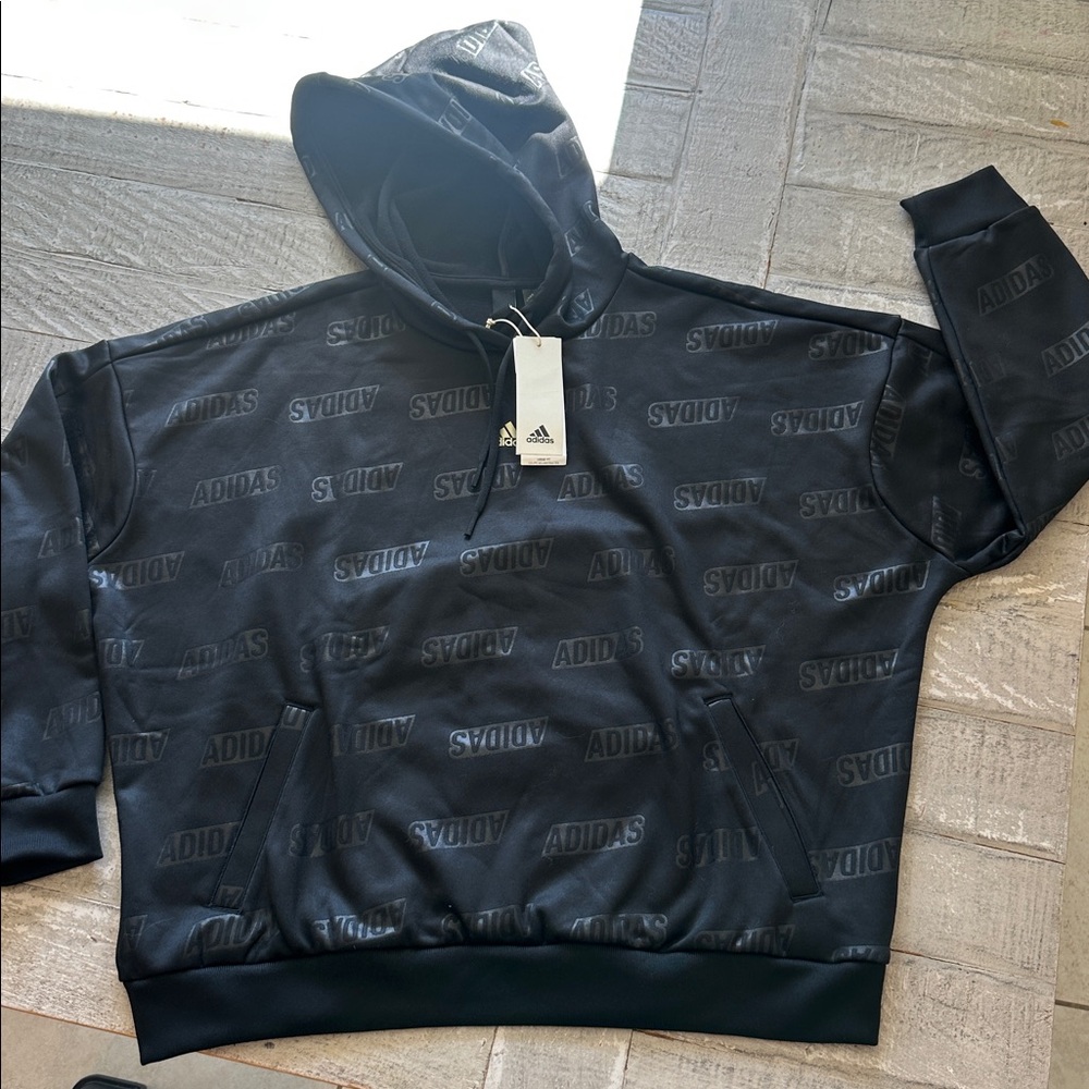adidas Women’s Embossed Monogram Fleece Sweatshirt Hoodie Size L NWT